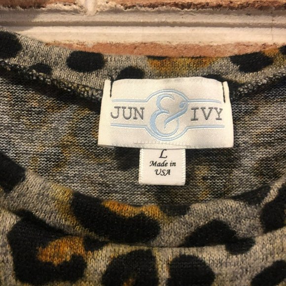 Jun & Ivy Made in USA Sz L Leopard Print LS Midi Dress Chic - Picture 4 of 8